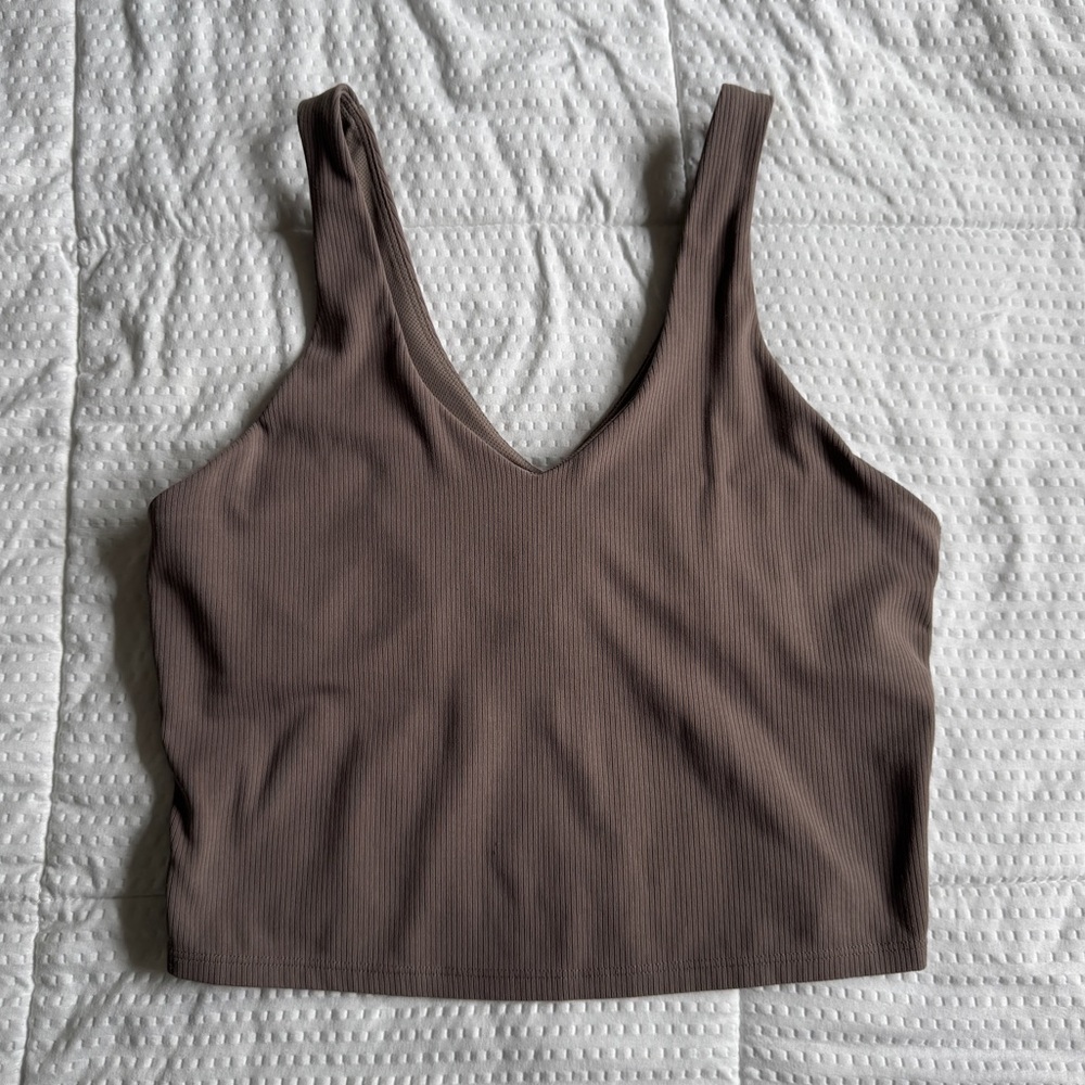 Women's Ribbed V-Neck Top - Brown